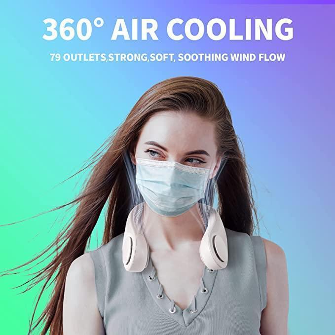 Bladeless 79mAh Portable Neck Fan – 78 Air Vent Turbo Cooling with 5200 Outlets | Hands-Free Personal Fan
